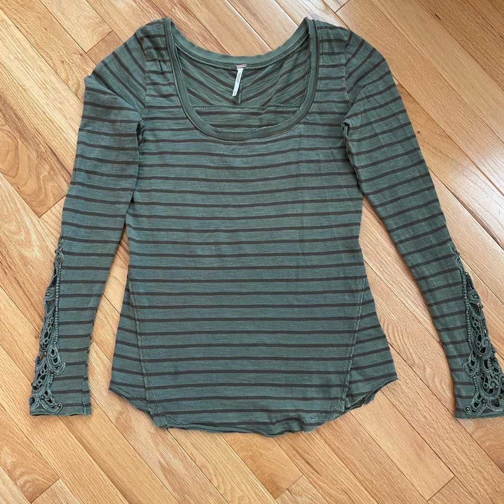 Free People Women’s Olive Striped Shirt